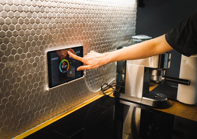 Person using a smart home screen
